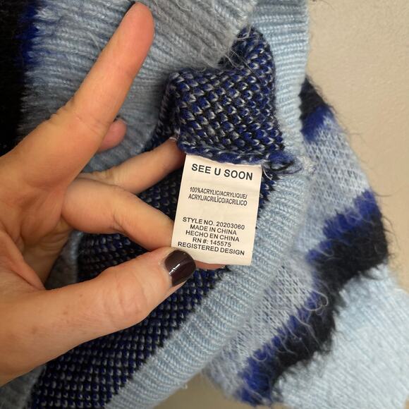 Anthropologie Salma Striped‎ Eyelash Sweater Blue Black Sz XS Casual Comfortable - Picture 12 of 13